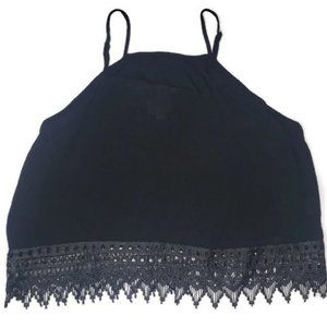 Pretty Lace Trim Embroidered Black Top